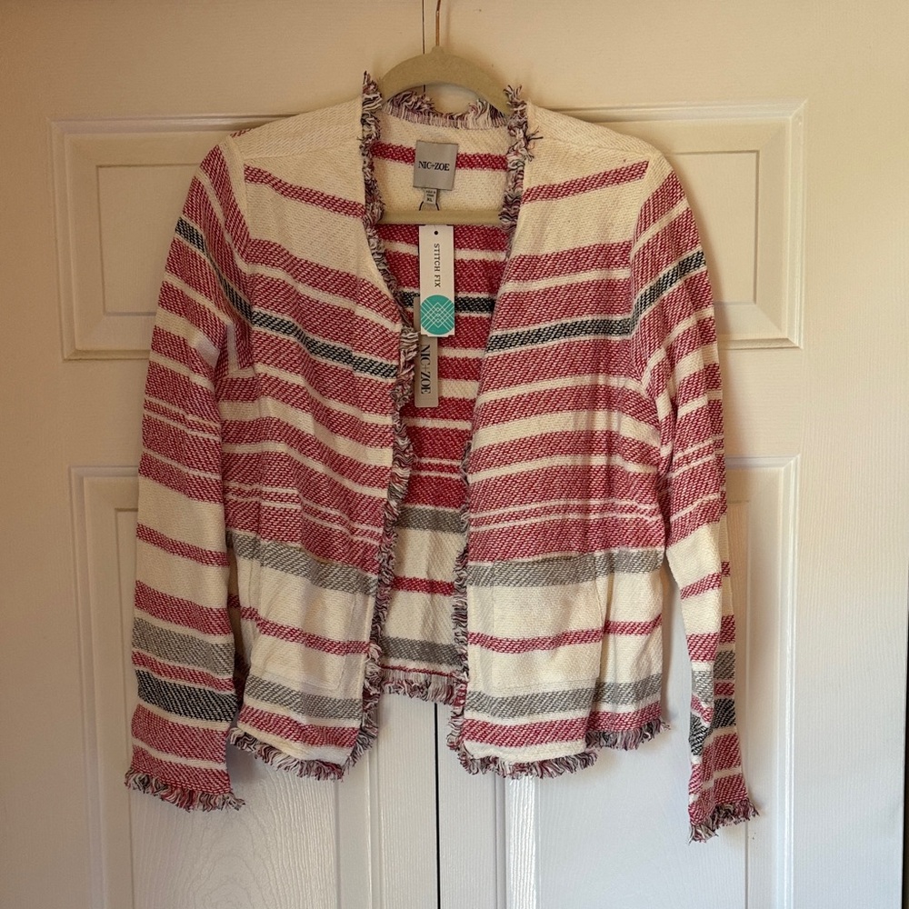 NIC+ZOE Striped Cardigan in Red and Cream